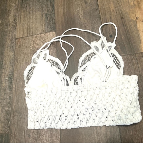 Free People Fp One Adella Bralette Lace White Criss Cross Smocked Crop Top small - Picture 9 of 9
